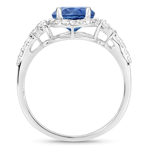 Bids.com 1.34 Carat Genuine Blue Sapphire and White Diamond 14K White Gold Ring Rings White Smoke size 7.00