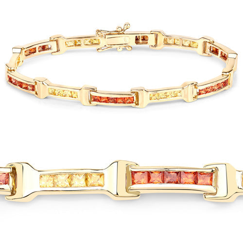 Bids.com 6.48 Carat Genuine Orange Sapphire and Yellow Sapphire .925 Sterling Silver Bracelet Bracelets White Smoke size 7.50