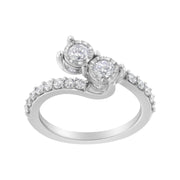 Bids.com 10K White Gold Two-Stone Miracle-Set Diamond Bypass Ring (1 Cttw, H-I Color, I1-I2 Clarity) - Size 6 Rings White Smoke 7 / White.Gold,8 / White.Gold,7.5 / White.Gold,6.5 / White.Gold,6 / White.Gold