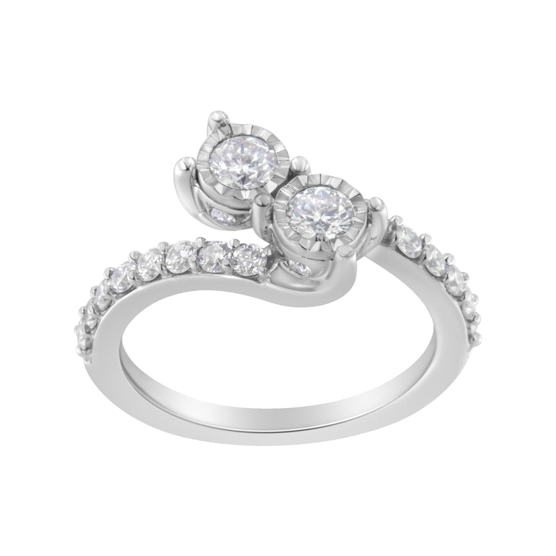 Bids.com 10K White Gold Two-Stone Miracle-Set Diamond Bypass Ring (1 Cttw, H-I Color, I1-I2 Clarity) - Size 6 Rings White Smoke 7 / White.Gold,8 / White.Gold,7.5 / White.Gold,6.5 / White.Gold,6 / White.Gold