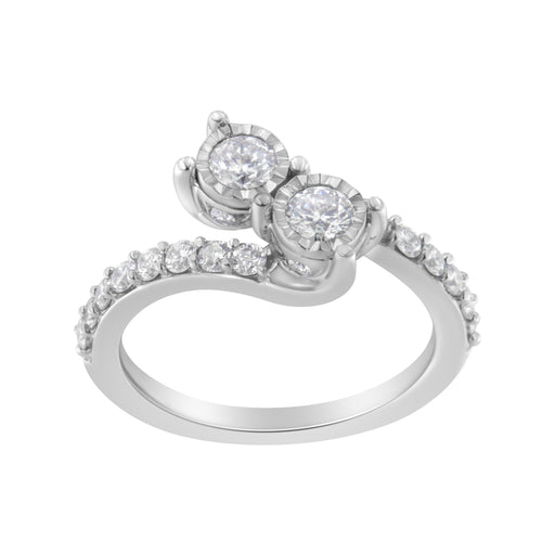Bids.com 10K White Gold Two-Stone Miracle-Set Diamond Bypass Ring (1 Cttw, H-I Color, I1-I2 Clarity) - Size 6 Rings White Smoke 7 / White.Gold,8 / White.Gold,7.5 / White.Gold,6.5 / White.Gold,6 / White.Gold