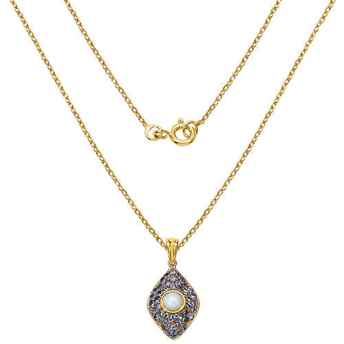 Bids.com 14K Yellow Gold Plated 1.82 Carat Genuine Ethiopian Opal & Tanzanite .925 Sterling Silver Pendant Pendants White Smoke