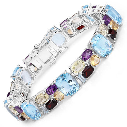 Bids.com 51.36 Carat Genuine Multi Stones .925 Sterling Silver Bracelet Bracelets White Smoke size 7.00,size 8.00