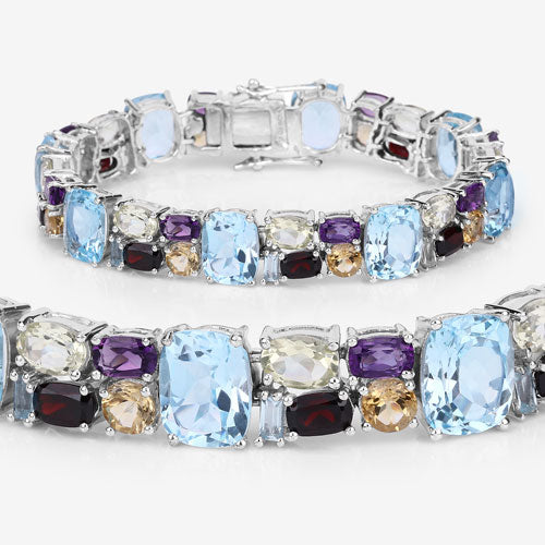 Bids.com 51.36 Carat Genuine Multi Stones .925 Sterling Silver Bracelet Bracelets White Smoke size 7.00,size 8.00