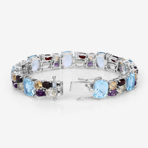 Bids.com 51.36 Carat Genuine Multi Stones .925 Sterling Silver Bracelet Bracelets Lavender size 7.00,size 8.00
