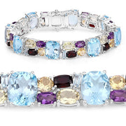Bids.com 51.36 Carat Genuine Multi Stones .925 Sterling Silver Bracelet Bracelets White Smoke size 7.00,size 8.00