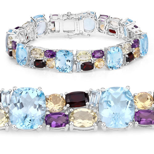 Bids.com 51.36 Carat Genuine Multi Stones .925 Sterling Silver Bracelet Bracelets White Smoke size 7.00,size 8.00