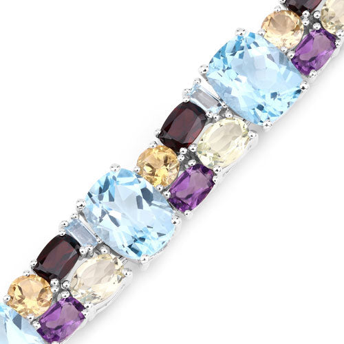 Bids.com 51.36 Carat Genuine Multi Stones .925 Sterling Silver Bracelet Bracelets White Smoke size 7.00,size 8.00