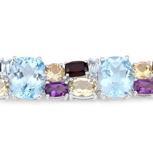 Bids.com 51.36 Carat Genuine Multi Stones .925 Sterling Silver Bracelet Bracelets White Smoke size 7.00,size 8.00
