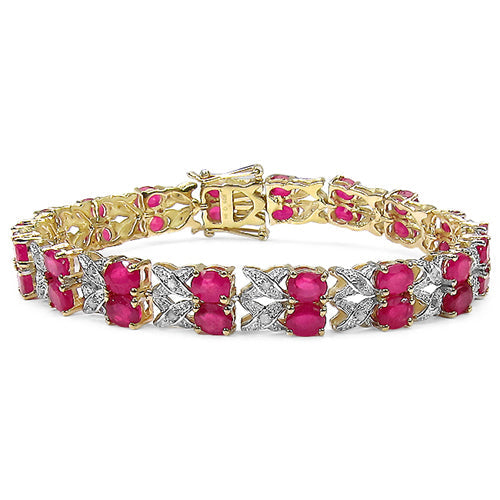 Bids.com 14K Yellow Gold Plated 18.32 Carat Genuine Glass Filled Ruby & White Diamond .925 Sterling Silver Bracelet Bracelets White Smoke size 7.50