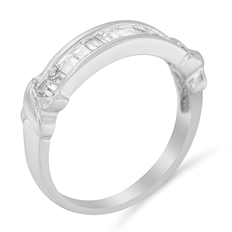 Bids.com .925 Sterling Silver 1/2 Cttw Baguette Cut Diamond Channel Set X-Station Wedding Ring (H-I Color, I1-I2 Clarity) - Size 6-1/2 Rings White Smoke 6.5 / White.Sterling Silver,6.75 / White.Sterling Silver,7 / White.Sterling Silver,7.5 / White.Sterling Silver,7.25 / White.Sterling Silver
