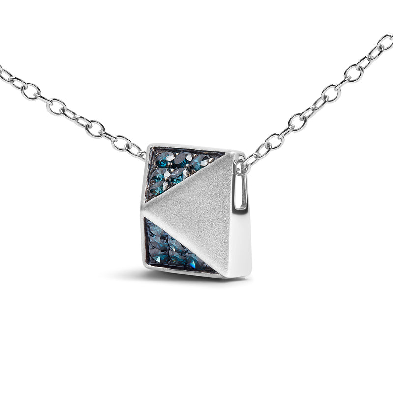 Bids.com 14K White Gold 1/4 Cttw Treated Blue Diamond Matte Finished Pyramid Pendant Necklace (Blue Color, SI1-SI2 Clarity) - 18" Inches Necklaces White Smoke White.Gold / 18