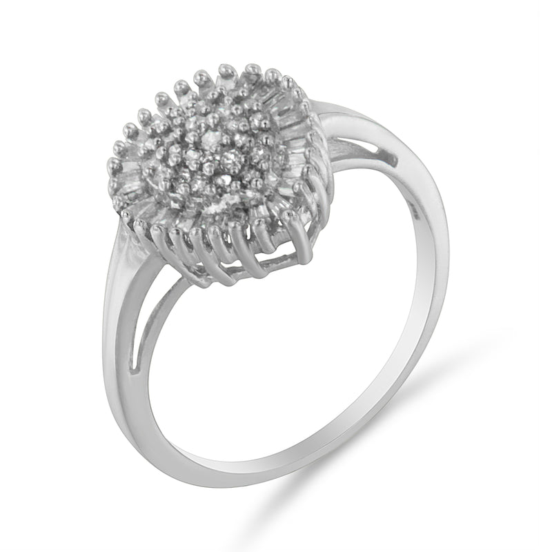 Bids.com 10K White Gold 1/2 Cttw Round & Baguette Cut Diamond Pear Shaped Domed PavÃ© Cluster with Halo Cocktail Ring (H-I Color, SI1-SI2 Clarity) - Size 5 Rings White Smoke 8 / White.Gold,6.5 / White.Gold,7.5 / White.Gold,7 / White.Gold,9 / White.Gold,8.75 / White.Gold,7.25 / White.Gold,6 / White.Gold,5 / White.Gold