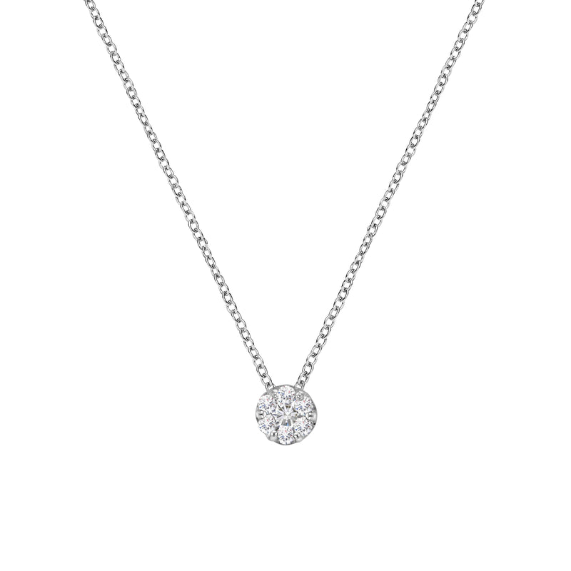 Bids.com 14K White Gold 1/4 Cttw Shared Prong Set Round-Ct Diamond 7 Stone Floral Cluster 18" Pendant Necklace (H-I Color, SI2-I1 Clarity) Necklaces White Smoke White.Gold / 18