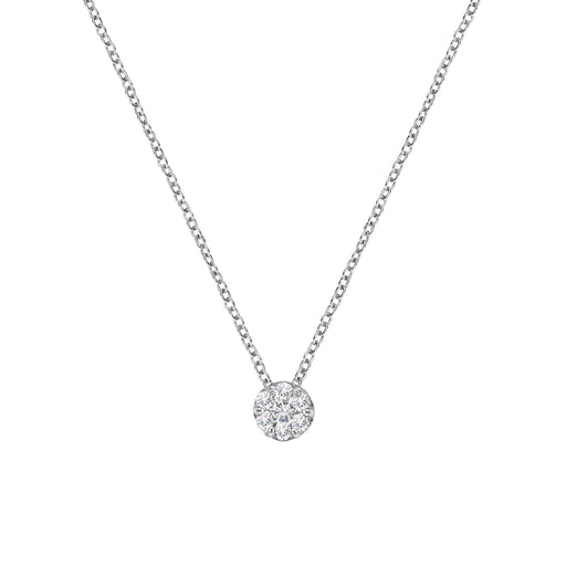 Bids.com 14K White Gold 1/4 Cttw Shared Prong Set Round-Ct Diamond 7 Stone Floral Cluster 18" Pendant Necklace (H-I Color, SI2-I1 Clarity) Necklaces White Smoke White.Gold / 18