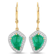 Bids.com 6.40 Carat Genuine Colombian Emerald and White Diamond 14K Yellow Gold Earrings Earrings White Smoke