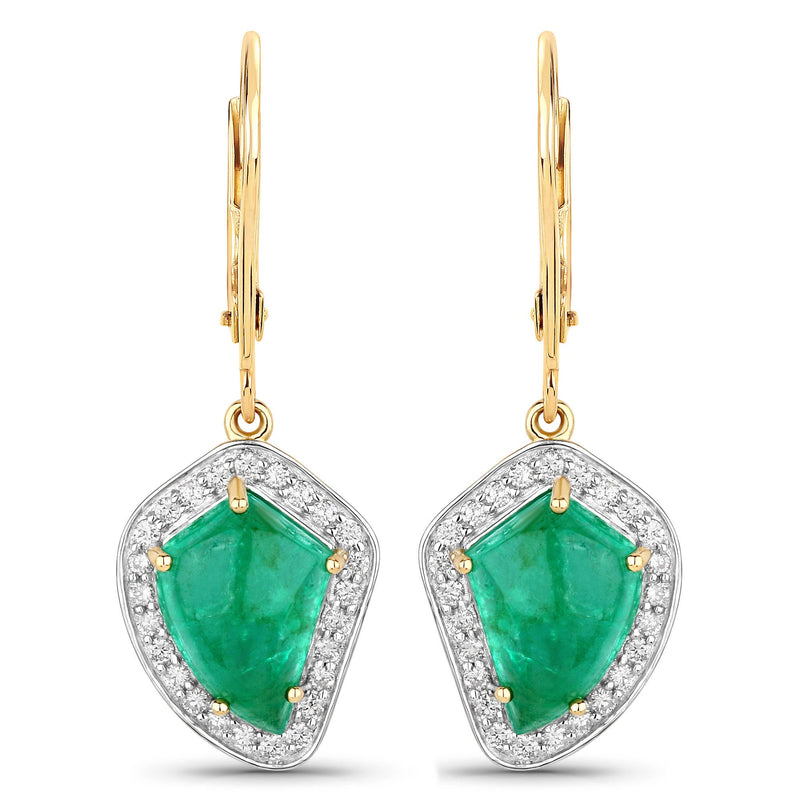 Bids.com 6.40 Carat Genuine Colombian Emerald and White Diamond 14K Yellow Gold Earrings Earrings White Smoke