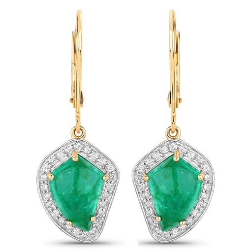 Bids.com 6.40 Carat Genuine Colombian Emerald and White Diamond 14K Yellow Gold Earrings Earrings White Smoke