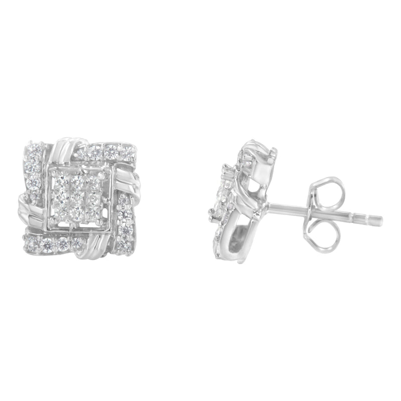 Bids.com .925 Sterling Silver 1/2 Cttw Round-Cut Diamond Stud Earrings (I-J Color, I1-I2 Clarity) Earrings White Smoke White.Sterling Silver / 0.5