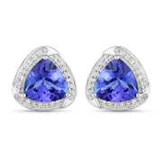 Bids.com 3.70 Carat Genuine Tanzanite and White Diamond 14K White Gold Earrings Earrings White Smoke