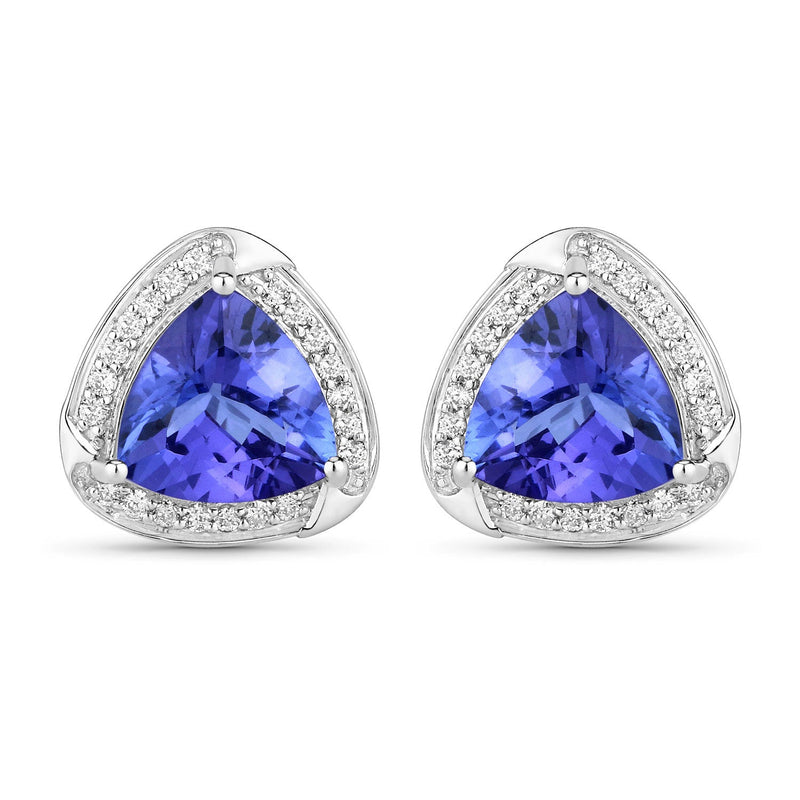 Bids.com 3.70 Carat Genuine Tanzanite and White Diamond 14K White Gold Earrings Earrings White Smoke