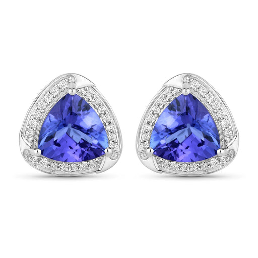 Bids.com 3.70 Carat Genuine Tanzanite and White Diamond 14K White Gold Earrings Earrings White Smoke