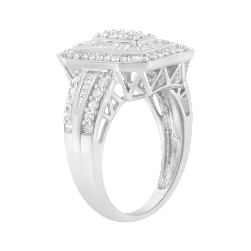 Bids.com .925 Sterling Silver Round and Baguette Diamond Cathedral Ring (0.75 Cttw, H-I Color, I2-I3 Clarity) - Size 7 Rings White Smoke 8 / White.Sterling Silver,6 / White.Sterling Silver,7 / White.Sterling Silver,7.5 / White.Sterling Silver,6.5 / White.Sterling Silver
