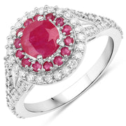Bids.com 1.95 Carat Genuine Ruby and White Diamond 14K White Gold Ring Rings White Smoke size 5.00,size 6.00,size 7.00,size 8.00,size 9.00