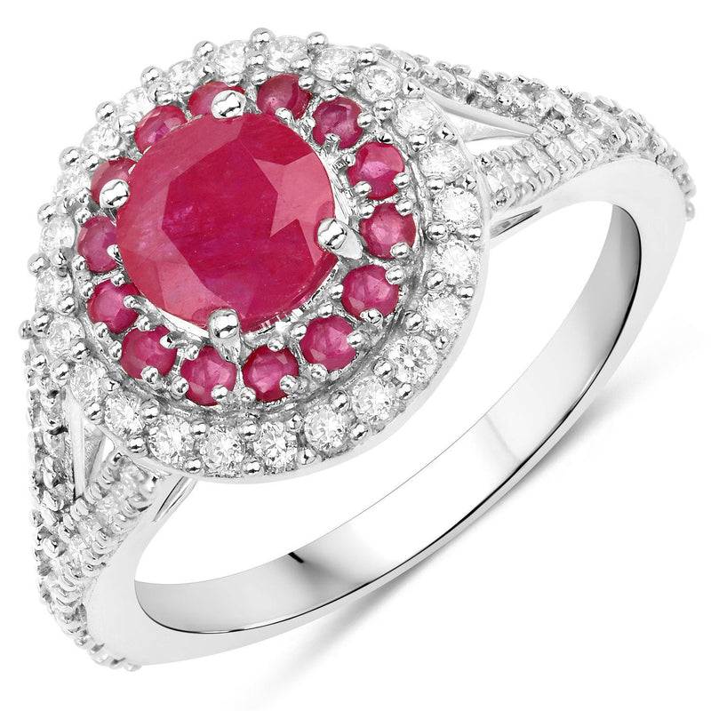 Bids.com 1.95 Carat Genuine Ruby and White Diamond 14K White Gold Ring Rings White Smoke size 5.00,size 6.00,size 7.00,size 8.00,size 9.00