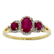 Bids.com 1.04ct Ruby Diamond 3 Stone Ring 14KT Yellow Gold Rings White Smoke 7