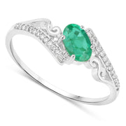 Bids.com 0.51 Carat Genuine Zambian Emerald and White Diamond 14K White Gold Ring Rings White Smoke size 7.00,size 5.00,size 6.00,size 8.00,size 9.00