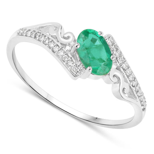 Bids.com 0.51 Carat Genuine Zambian Emerald and White Diamond 14K White Gold Ring Rings White Smoke size 7.00,size 5.00,size 6.00,size 8.00,size 9.00