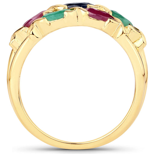 Bids.com 1.63 Carat Genuine Ruby, Blue Sapphire and Emerald .925 Sterling Silver Ring Rings White Smoke size 7.00,size 6.00,size 8.00,size 9.00,size 5.00