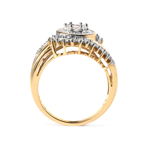 Bids.com 10K Yellow Gold 1 Cttw Round and Baguette cut Diamond Cluster Swirl Band Ring (H-I Color, I1-I2 Clarity) - Ring Size 7 Rings White Smoke 7 / Yellow.Gold
