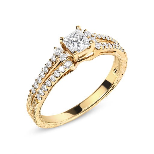 Bids.com 14K Yellow Gold Diamond 5/8 Cttw Princess Diamond Split Shank and Milgrain Engagement Ring (G-H Color, VS2-SI1 Clarity) - Size 7 Rings White Smoke 7 / Yellow.Gold