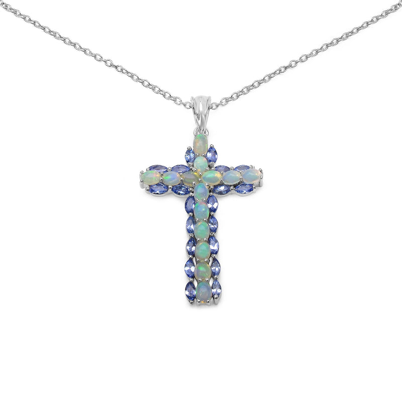 Bids.com 3.32 Carat Genuine Ethiopian Opal and Tanzanite .925 Sterling Silver Pendant Pendants White Smoke