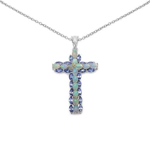 Bids.com 3.32 Carat Genuine Ethiopian Opal and Tanzanite .925 Sterling Silver Pendant Pendants White Smoke