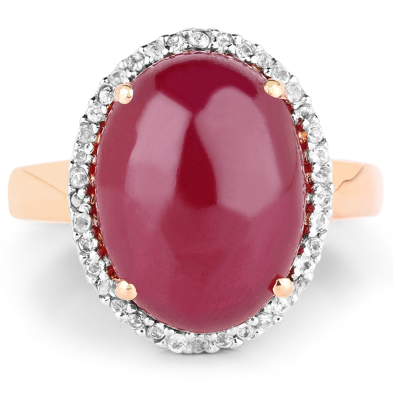 Bids.com 14K Rose Gold Plated 16.69 Carat Genuine Glass Filled Ruby and White Topaz .925 Sterling Silver Ring Rings White Smoke size 6.00,size 7.00,size 8.00,size 9.00