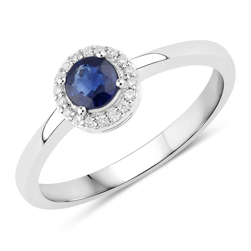 Bids.com 0.52 Carat Genuine Blue Sapphire and White Diamond 14K White Gold Ring Rings White Smoke size 6.00,size 7.00,size 8.00,size 9.00