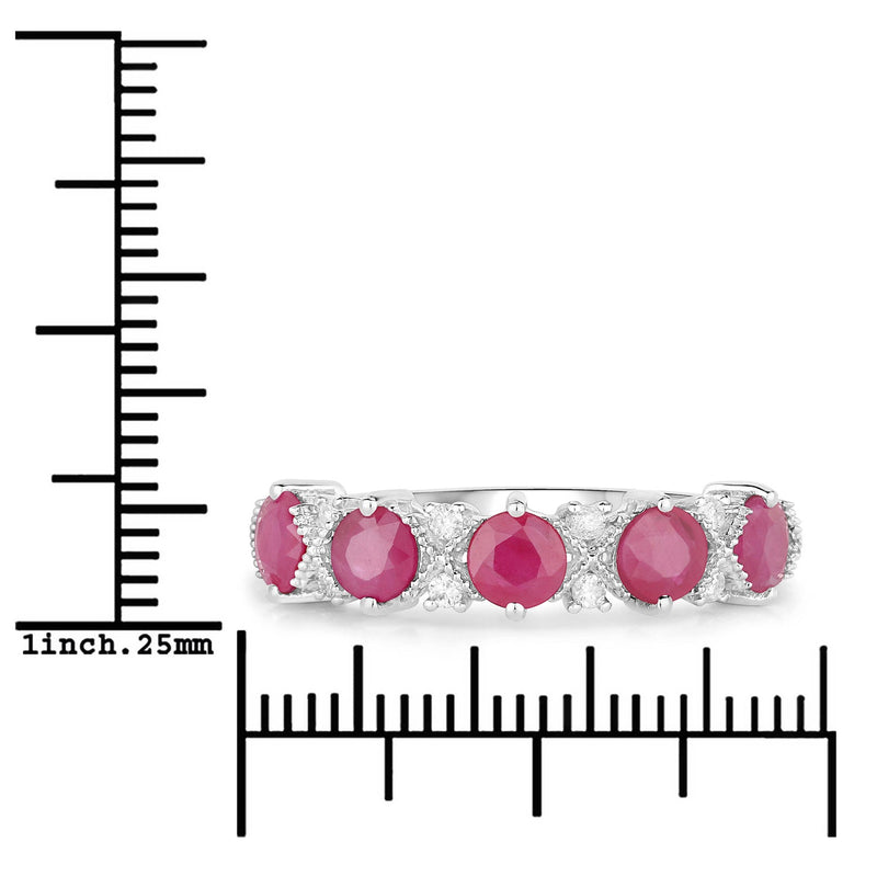 Bids.com 1.61 Carat Genuine Ruby and White Diamond 14K White Gold Ring Rings White Smoke size 6.00,size 7.00,size 8.00