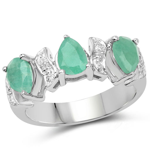 Bids.com 1.87 Carat Genuine Emerald and White Topaz .925 Sterling Silver Ring Rings White Smoke size 6.00,size 6.50,size 8.00,size 7.00