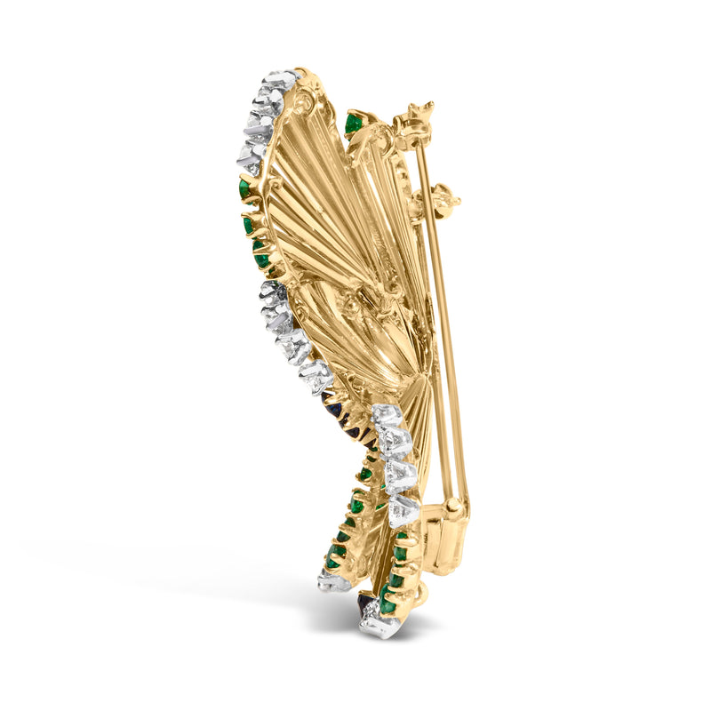 Bids.com 18K Yellow Gold 2 1/3 Cttw Diamond, Sapphire, and Emerald Sculpted Petal Brooch Pin (G-H Color, VS1-VS2 Clarity) Accessories White Smoke Yellow.Gold / 2.3