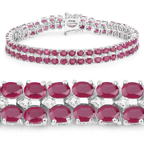 Bids.com 20.03 Carat Glass Filled Ruby and White Topaz .925 Sterling Silver Bracelet Bracelets White Smoke size 7.50,size 7.75