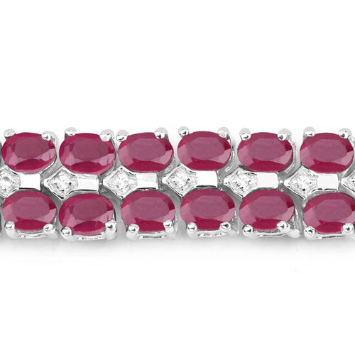 Bids.com 20.03 Carat Glass Filled Ruby and White Topaz .925 Sterling Silver Bracelet Bracelets Maroon size 7.50,size 7.75