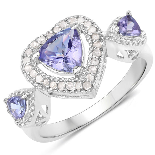 Bids.com 1.09 Carat Genuine Tanzanite and White Diamond .925 Sterling Silver Ring Rings White Smoke size 5.00,size 6.00,size 5.50,size 7.00,size 8.00,size 9.00