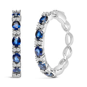 Bids.com 14K White Gold 4x3mm Oval Blue Sapphire and 1/4 Cttw Diamond Alternating Hoop Earring (I-J Color, SI2-I1 Clarity) Earrings White Smoke White.Gold / 0.252