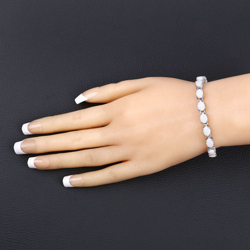 Bids.com 10.26 Carat Genuine Opal .925 Sterling Silver Bracelet Bracelets Peach Puff size 7.00