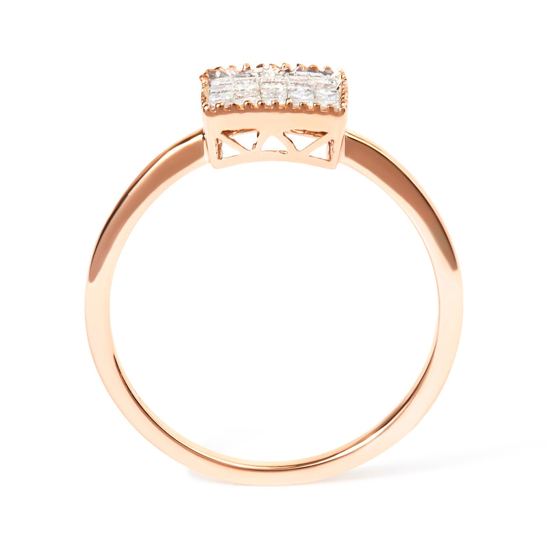 Bids.com 10K Rose Gold 1/3 Cttw Invisible Set Princess Cut Diamond Composite Square Shape Ring (H-I color, I1-I2 clarity) - Size 5 Rings White Smoke 5 / Rose.Gold,6 / Rose.Gold,7 / Rose.Gold,8 / Rose.Gold,9 / Rose.Gold