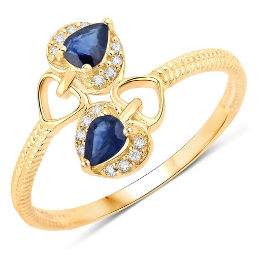 Bids.com 0.34 Carat Genuine Blue Sapphire and White Diamond 14K Yellow Gold Ring Rings White Smoke size 5.00,size 6.00,size 7.00,size 8.00,size 9.00