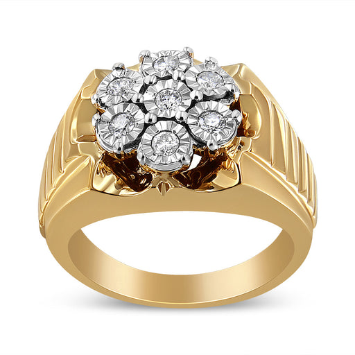 Bids.com Men's 14K Yellow Gold Plated .925 Sterling Silver 1/3 Cttw Miracle-Set Floral Diamond Cluster Ring (I-J Color, I1-I2 Clarity) - Size 10 Rings White Smoke 9 / Yellow.Sterling Silver,11 / Yellow.Sterling Silver,10 / Yellow.Sterling Silver,12 / Yellow.Sterling Silver